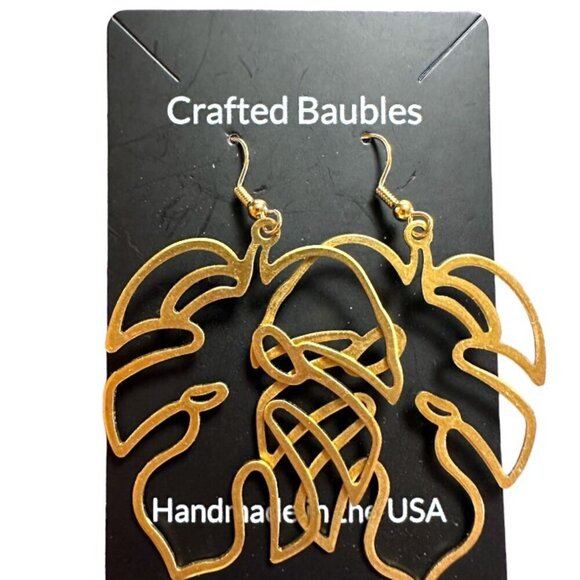 Tortoise Leaf Cutout Earrings Gold Plated French Hooks - Picture 3 of 10